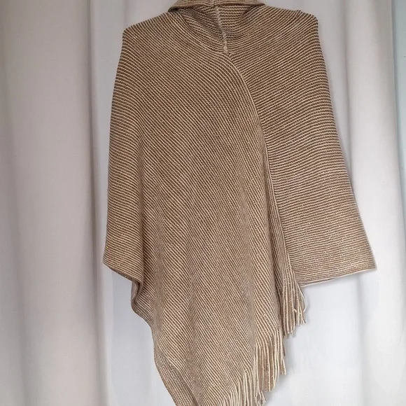 Chico's NWOT Striped Fringed Cowl Neck Sweater Poncho One Size - Picture 4 of 6